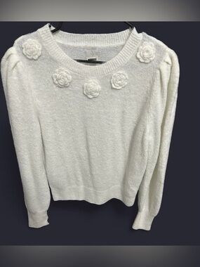 Joie Cream Crewneck Sweater with Floral Appliqués